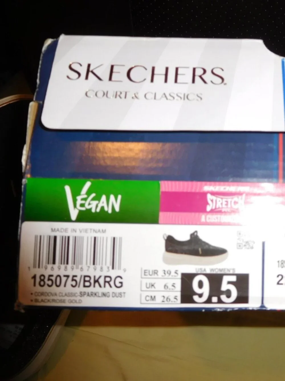 NEW 9.5m SKECHERS COURT CLASSICS CORDOVA SPARKING DUST BLACK 9.5M WOMENS